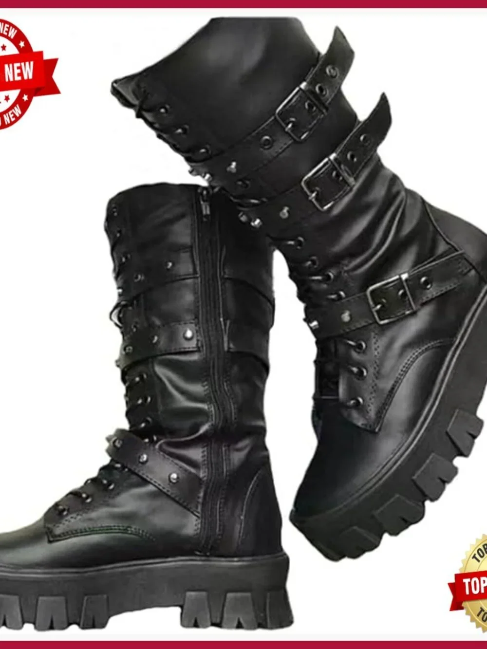 Women's Chunky Platform Combat Boots Side Zip Lace Up Ankle Booties